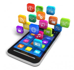 Smartphone with cloud of application icons iPhone smarthphone Handy Sim Lock